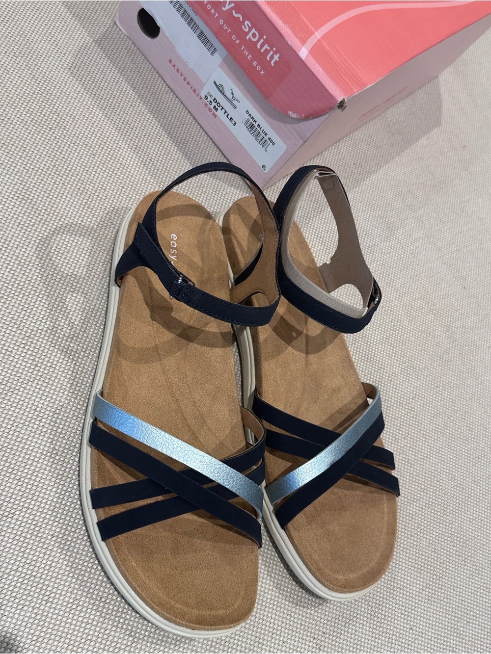 EASY SPIRIT size 9.5 Dark Blue Dottle Comfort Lightweight Velcro Sandals NEW - Picture 12 of 15